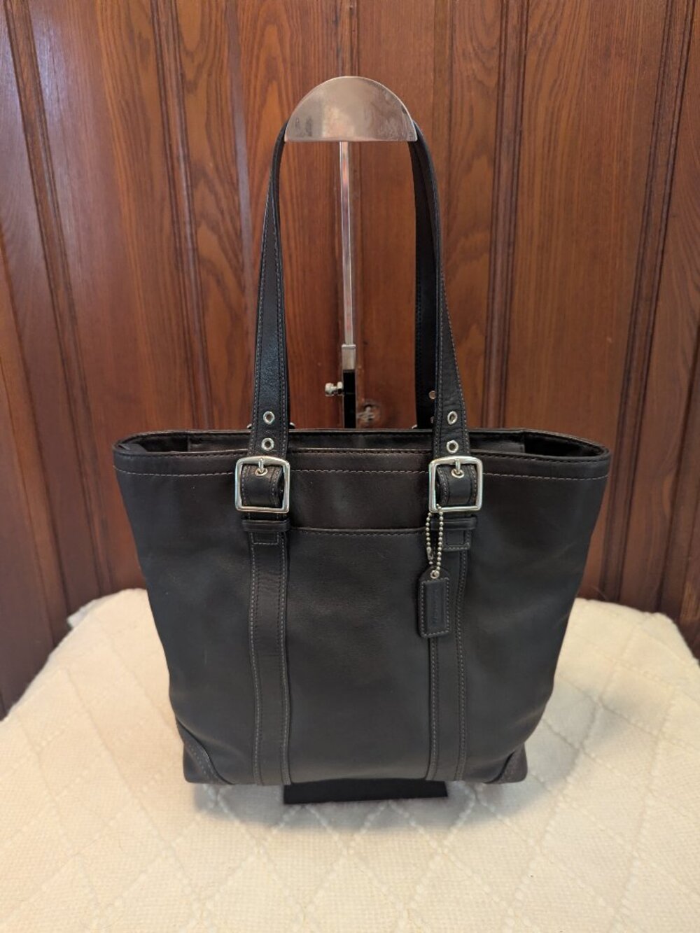 COACH Hampton F10194 Vintage Black Smooth Leather Tote Shoulder Bag